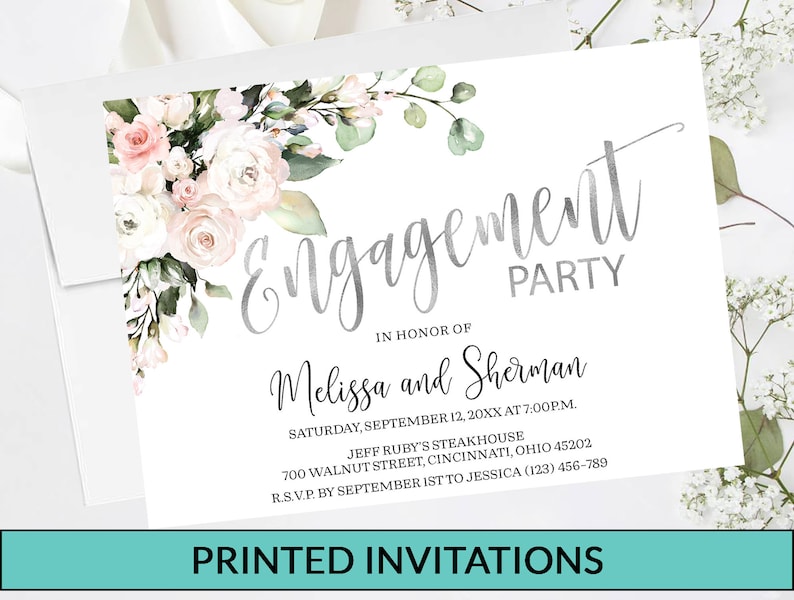 Custom Personalized #38 1.50 EACH Engagement Party Invitation Boho Blush Floral Flowers Printed Engagement Invitations