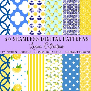 Lemon Digital Papers, Seamless Digital Papers, Lemons Digital Paper, Commercial Use, Scrapbooking, Digital Graphics, Scrapbook Paper