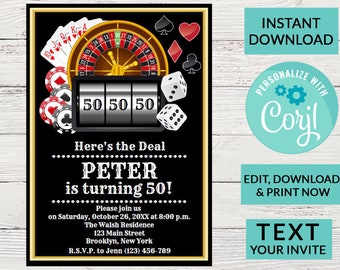 Casino Las Vegas Birthday Invitation | Surprise Birthday Invite | Woman or Man Party | Digital INSTANT DOWNLOAD | Printable Invite #106