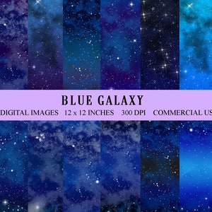 Blue Galaxy Achtergronden Digitaal Papier, Outer Space Textures met Sterrenhemel en Nebula, INSTANT DOWNLOAD, Commercieel en persoonlijk gebruik