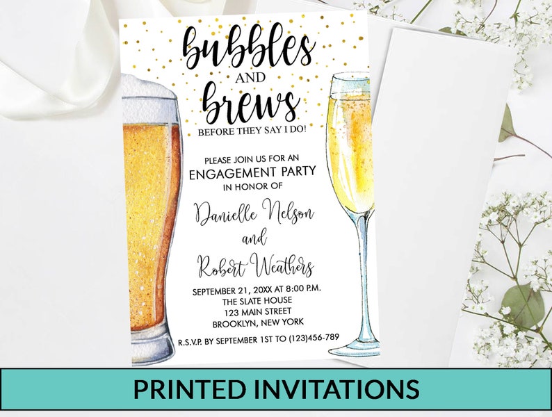 Bubbles and Brews Engagement Party Invitation Printed Etsy