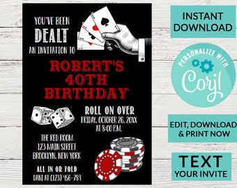 Casino Las Vegas Birthday Invitation | Surprise Birthday Invite | Woman or Man Party | Digital INSTANT DOWNLOAD | Printable Invite #106