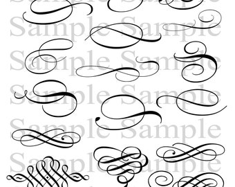 Swirly Flourish Swirls Wedding Clipart INSTANT DOWNLOAD Swirl Clip Art Wedding Digital Clip Art Flourish Clip Art Calligraphy Clip Art