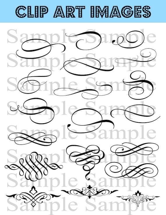 Swirly Flourish Swirls Wedding Clipart INSTANT DOWNLOAD Swirl Clip Art Wedding Digital Clip Art Flourish Clip Art Calligraphy Clip Art