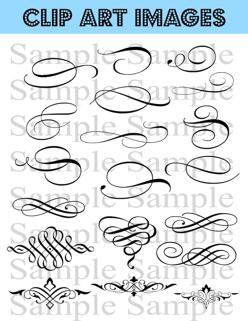 Swirly Flourish Swirls Wedding Clipart INSTANT DOWNLOAD Swirl Clip Art Wedding Digital Clip Art Flourish Clip Art Calligraphy Clip Art image 1
