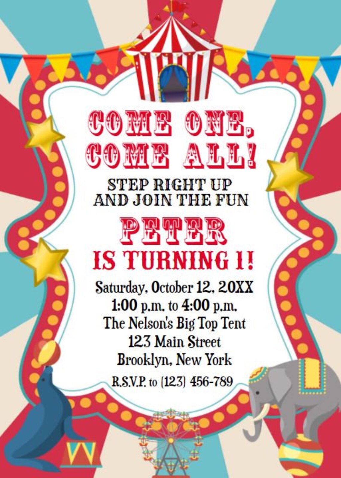 Carnival Ticket Birthday Invitation Circus Party Circus Etsy