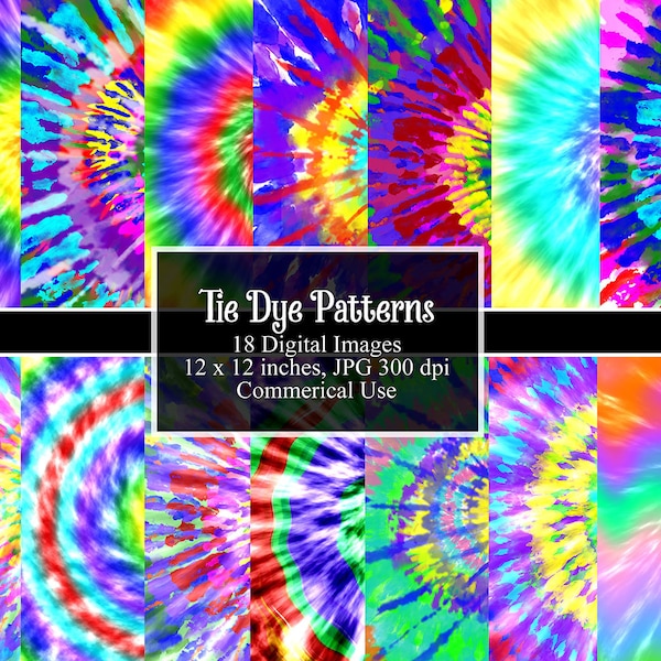 Tie Dye Digital Paper, Groovy, Funky, Whimsical, Digital INSTANT DOWNLOAD, Personal and Commercial Use, Scrapbooking, Digital Graphics