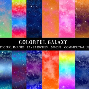 Kleurrijke Galaxy achtergronden digitaal papier, Outer Space texturen met sterrenhemel en nevel, INSTANT DOWNLOAD, commercieel persoonlijk gebruik