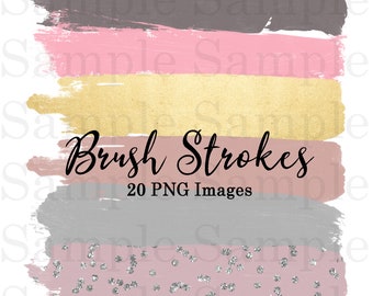 Rose Gold Brush Strokes Clip Art #21 Hand Painted Blush Pink Glitter Foil Confetti Clipart| Graphic Elements| Digital Design 20 PNG Images