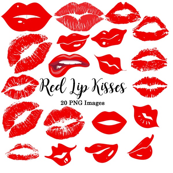 Red Lips Kisses, Lips Clipart #4, Custom Invitations Clip Art, Digital Download,Lipstick Stain Clip Art, Lips Mark Clip Art, 20 PNG Images