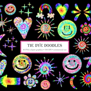 Hippie Tie Dye Doodles Silhouette Clipart, Einladungen Clip Art, Digitaler Download, 60er 70er Clip Art, Instant Download, kommerzielle Nutzung