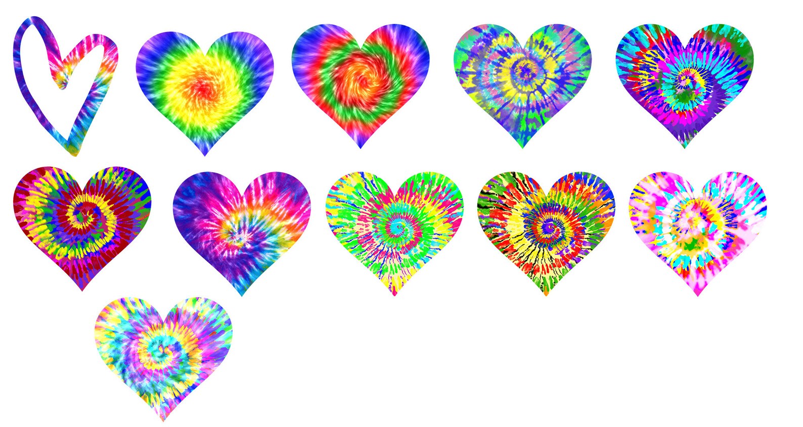Tie Dye Hearts Clipart, Birthday, Invitations Clip Art, Digital ...