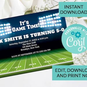 Football Birthday Invitation Party #18 | Surprise Birthday Invite | Woman or Man Party | Digital INSTANT DOWNLOAD | Editable Invite | Sports