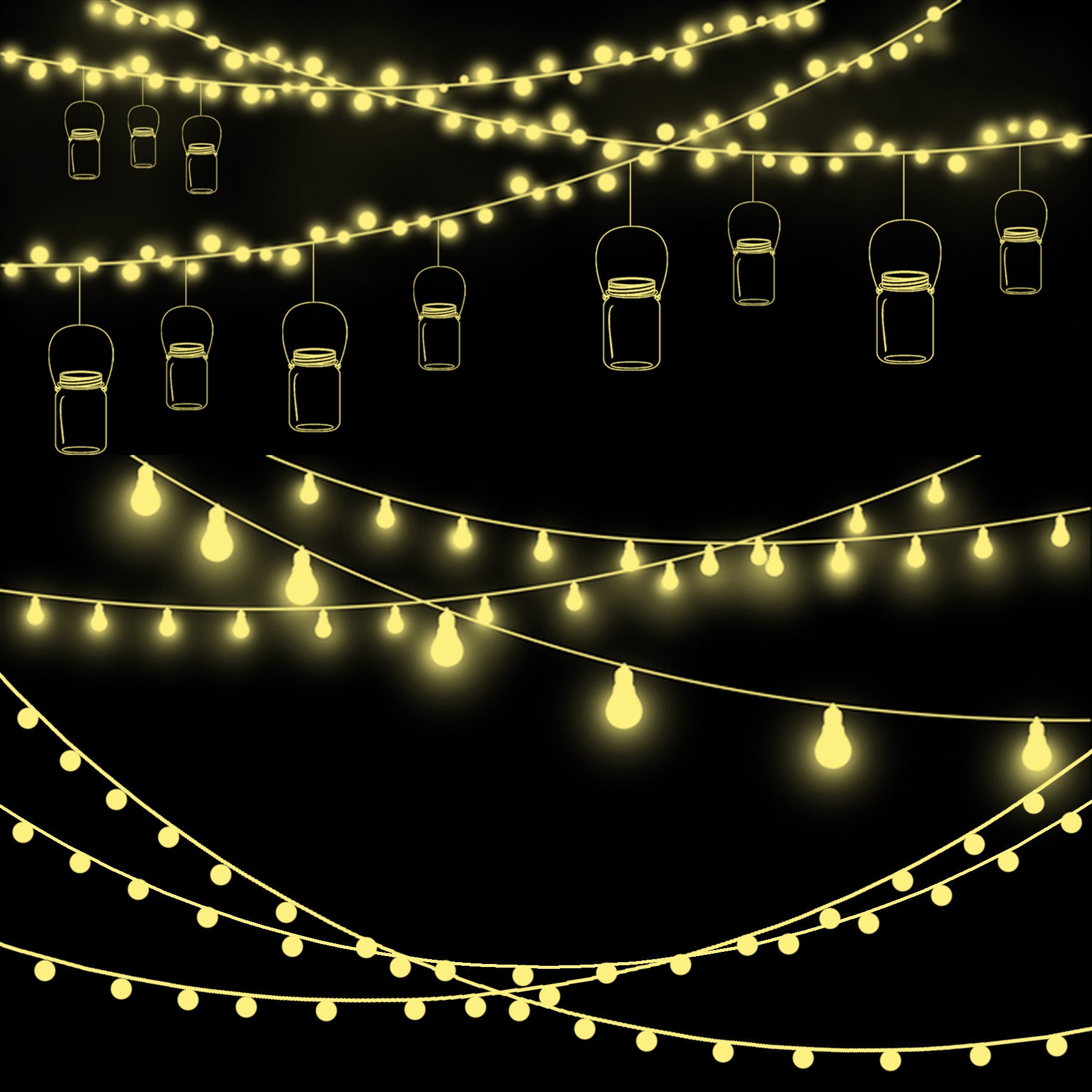 Yellow Mason Jar Lights Clipart sparkle fairy lights clip Etsy