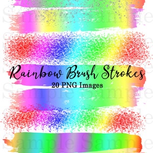 Rainbow Brush Strokes Clip Art | Hand Painted Colors, Graphic Design Clipart | Glitter Sparkle Brush Strokes | Digital Brush Strokes