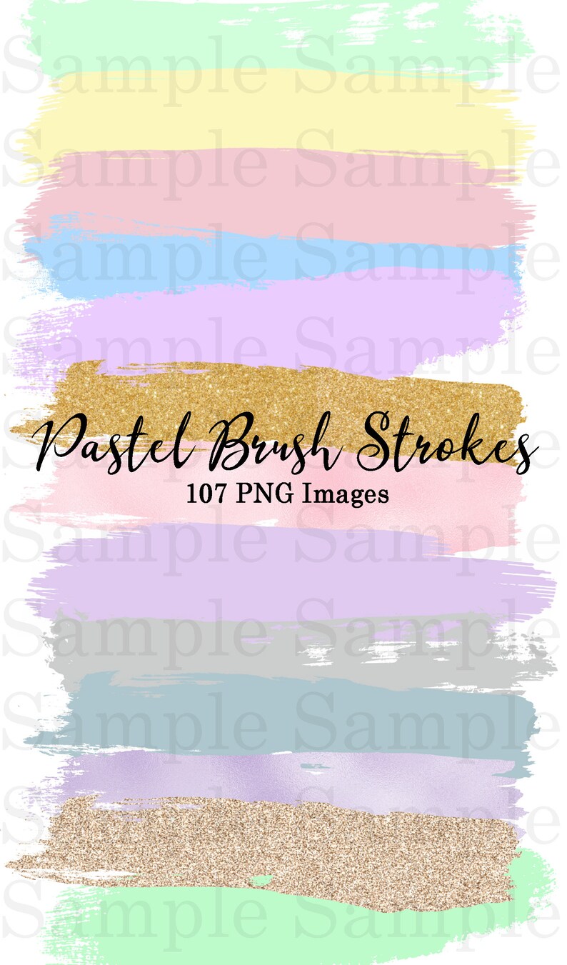 Pastel Brush Strokes Clip Art #41 Graphic Elements Hand Painted Colors 107 PNG Images Glitter and Foil Graphic Design Clipart
