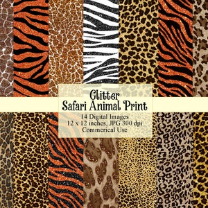 Carta digitale glitter Safari Animal Print, sfondi stampabili per Il Raccoglitore e il download istantaneo di Graphic Design