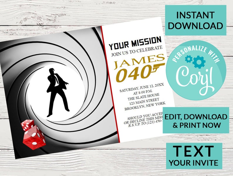 James Bond 007 Birthday Invitation Surprise Birthday Invite Etsy