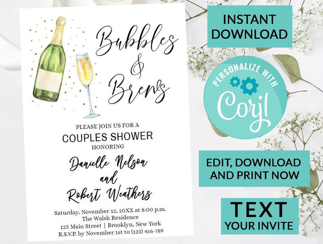 Bubble and Brews Couples Shower Invitation Digital INSTANT DOWNLOAD Editable Invite Custom