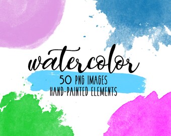 Watercolor Clipart #4, Watercolor Clip Art, Watercolor, Textures, Circle Blobs, Banners, Circles, Printable, Commercial Use, 50 PNG Images