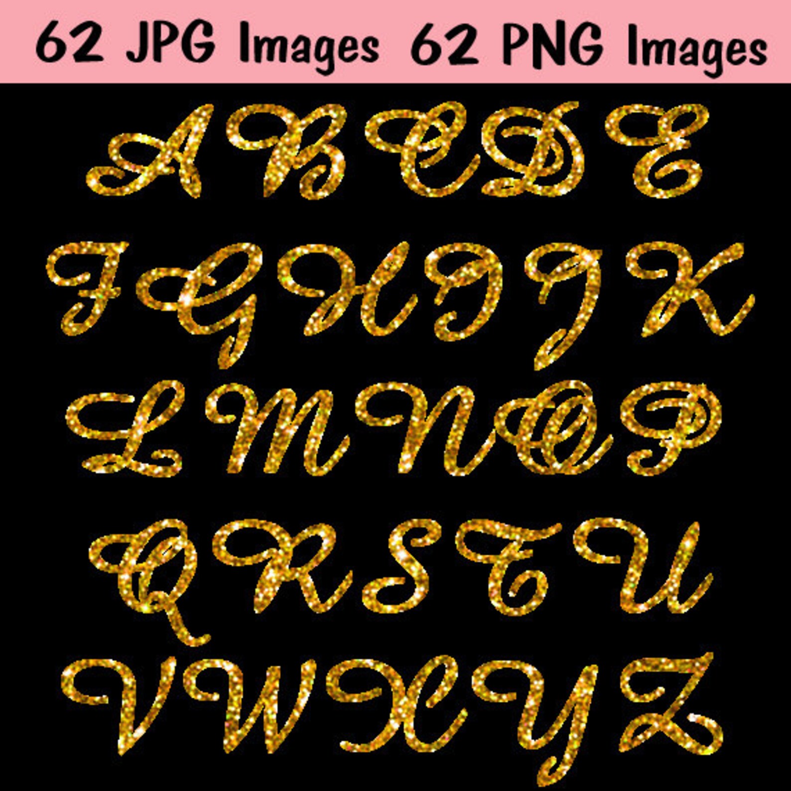 Gold Glitter Alphabet INSTANT DOWNLOAD 124 IMAGES glitter Etsy