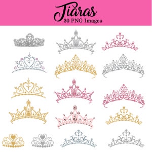 Tiara Princess Clipart, Glitter and Diamond Clip Art, INSTANT DOWNLOAD, Royal Clipart Personal and Commercial USe