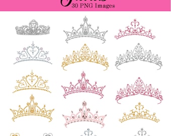 Tiara Princess Clipart, Glitter and Diamond Clip Art, INSTANT DOWNLOAD, Royal Clipart Personal and Commercial USe