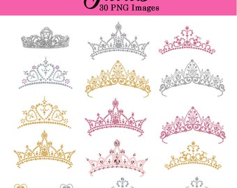 Tiara Princess Clipart, Glitter and Diamond Clip Art, INSTANT DOWNLOAD, Royal Clipart Personal and Commercial USe