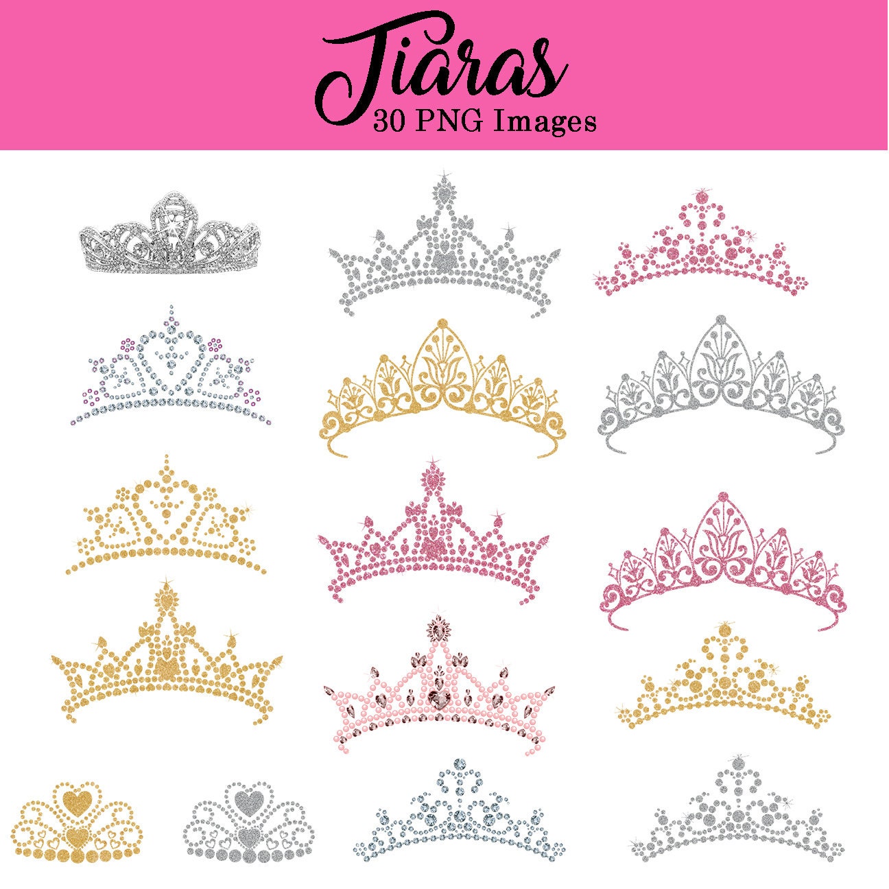 Tiara Clip Art
 Tiara Princess Clipart Glitter and Diamond Clip Art INSTANT Etsy Ireland