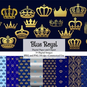 Royalty Gold Crown Clipart and Digital Paper, Backgrounds and Overlays for Scrapbook, Queen, Prince, Princess, King Crown Silhouette,