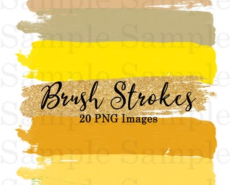 Autumn Brush Strokes Clip Art #21 Hand Painted Orange Brown Peach Glitter Foil Clipart| Graphic Elements| Digital Design 20 PNG Images