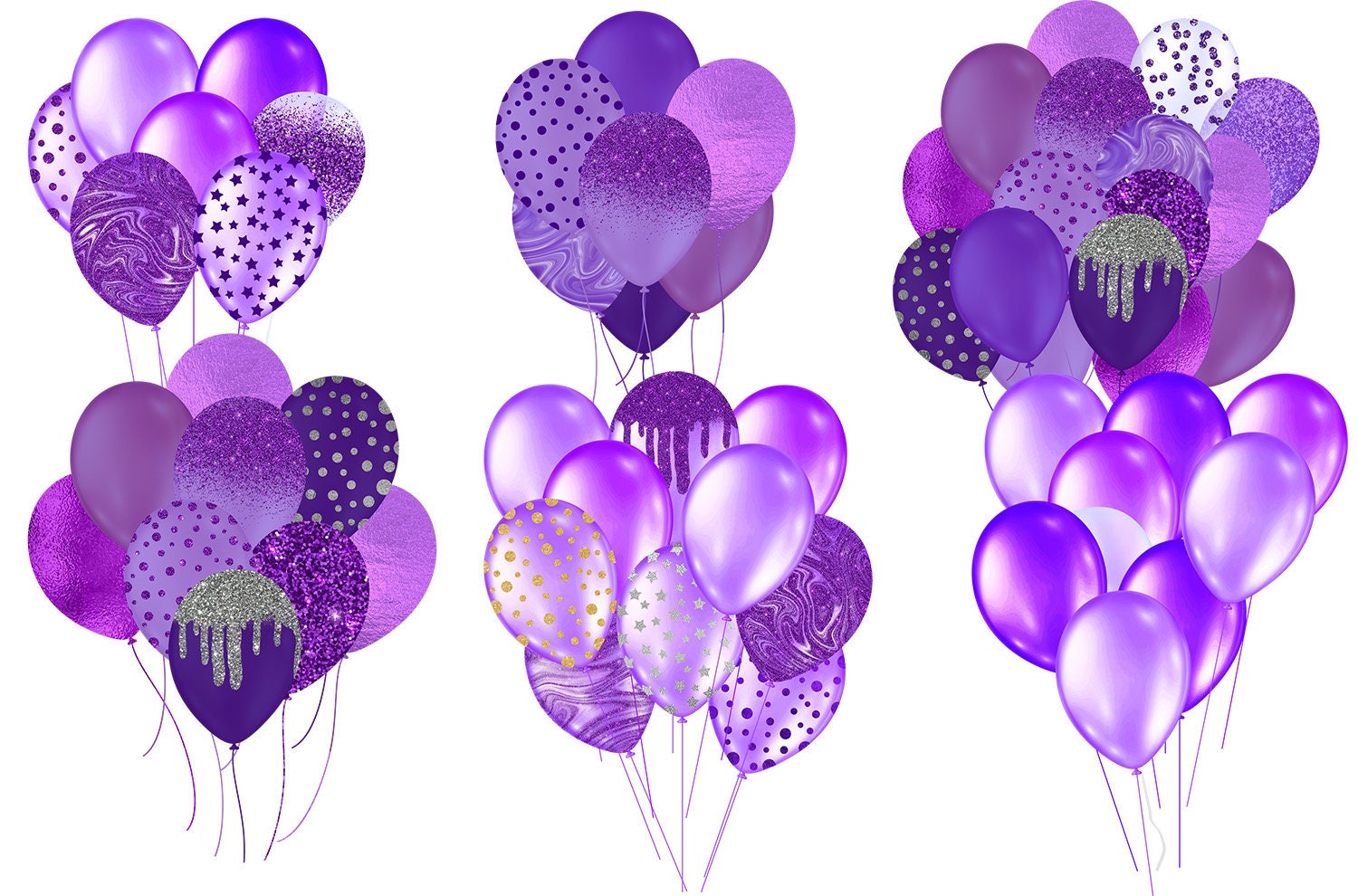 Purple Glitter Balloons Clipart Glitter Balloon Png Digital Etsy