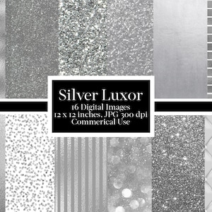 Zilveren Luxor Digitaal Papier, Naadloze Zilveren Texturen, Zilveren Glitter, Zilverfolie, Pailletten, Diamonds Digitale INSTANT DOWNLOAD Commercieel Gebruik