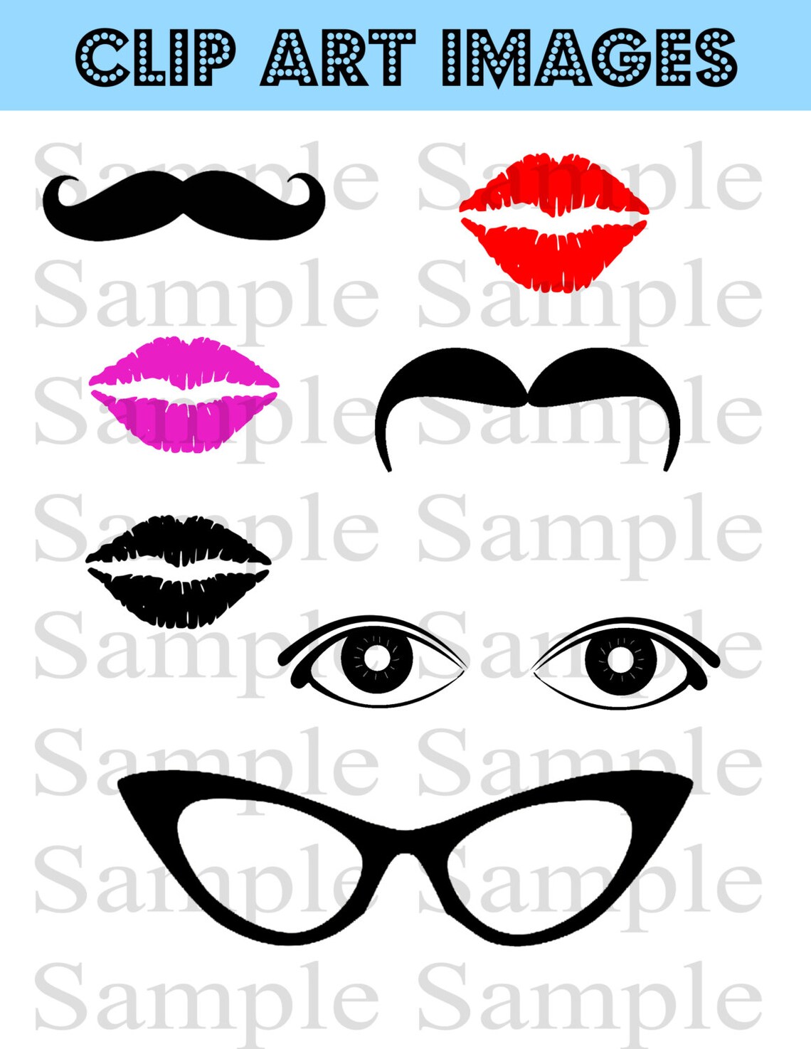 8 Mustache and Lips INSTANT DOWNLOAD Mustache Clipart Etsy