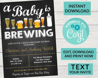 A Baby is Brewing Baby Shower Chalk BBQ Invitation| Digital INSTANT DOWNLOAD Editable Invite | Baby Sprinkle | Boy Girl Baby