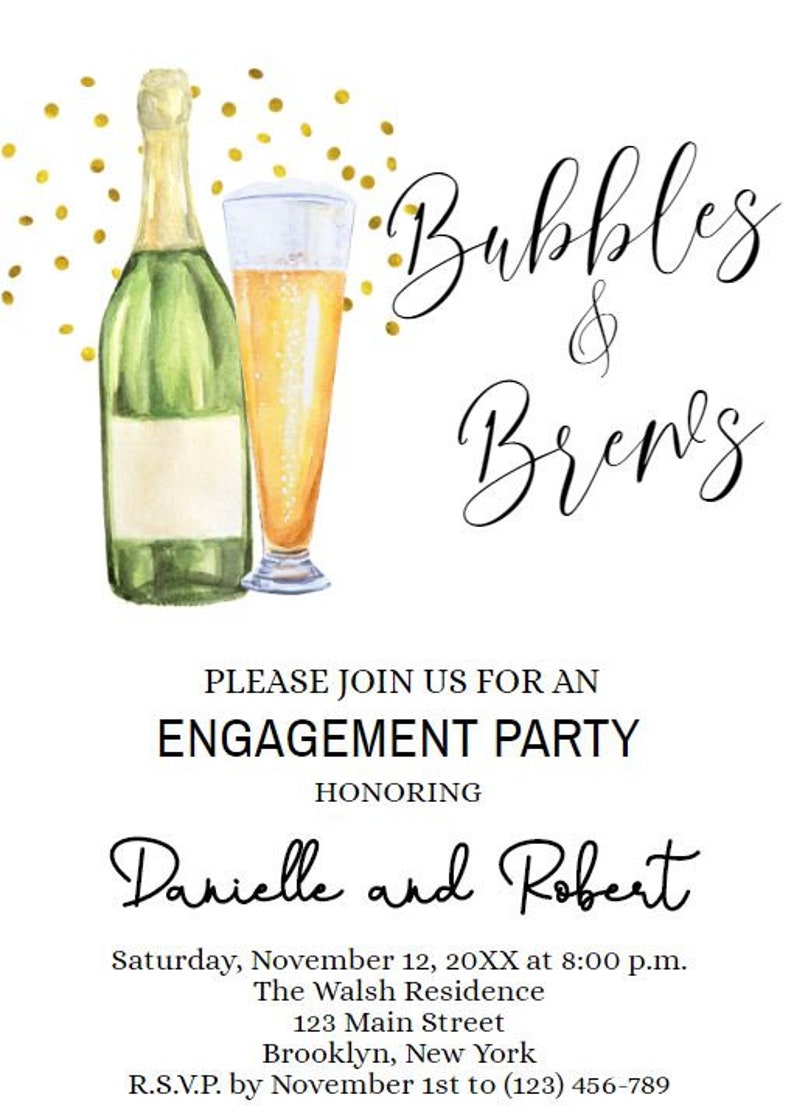 Bubble and Brews Engagement Party Invitation 40 Digital Etsy