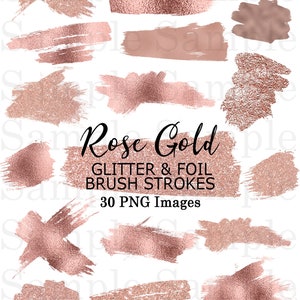 Rose Gold Foil and Glitter Brush Strokes Clip Art #40 Hand Painted ...