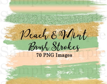 Peach and Mint Green Brush Strokes Clip Art #37 Hand Painted Glitter Foil Confetti Clipart | Graphic Elements| Digital Design