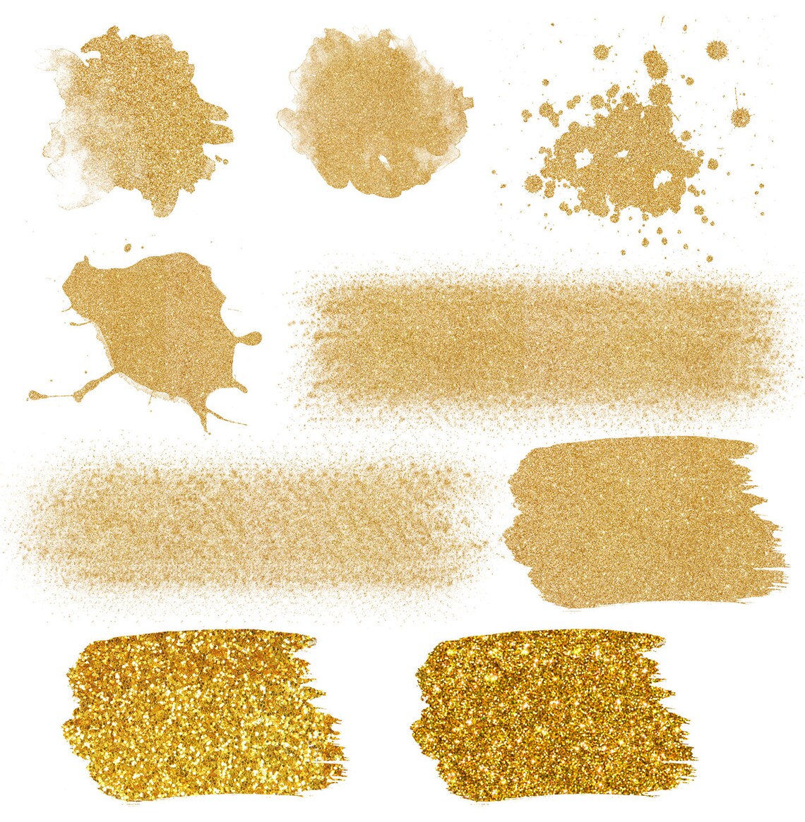 Gold Glitter Foil Brush Strokes Clip Art #28 Hand Painted, Blobs ...