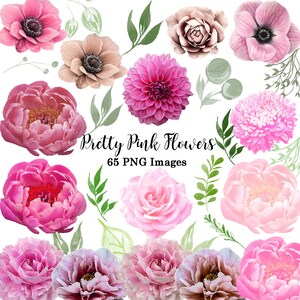 Pretty Pink Watercolor Flower and Greens Clipart #19, Floral Clip Art, Wedding Invitation Design Elements, Flowers, Blush Pink 65 PNG Images