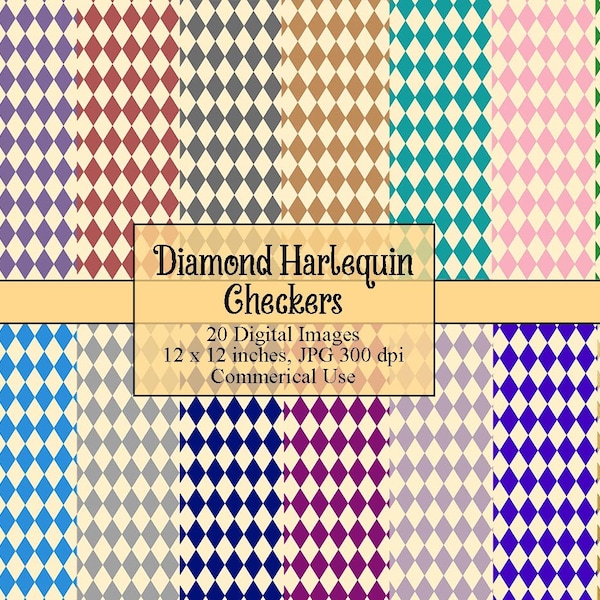 Harlequin Diamond Checkers Digital Paper, Printable Backgrounds for Scrapbooking and Graphic Design instant download, Commercial Use