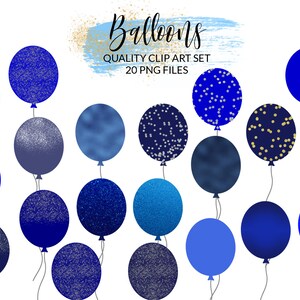 Blue Balloons Clipart #3, Glitter Ballonnen Clip Art, Foil Balloon PNG, Navy Dark Blue, Party Baby Shower Clipart, Gratis Commercial