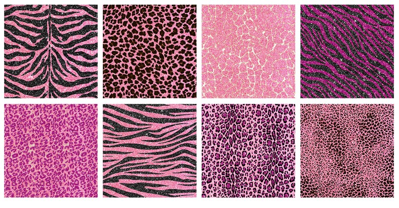 Pink Glitter Safari Animal Print Digital Paper, Printable Backgrounds ...