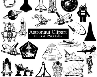 Astronaut Black and White Silhouette Clipart, Birthday, Invitations Clip Art, Digital Download, PNG JPEG Images, Outerspace Commerical Use