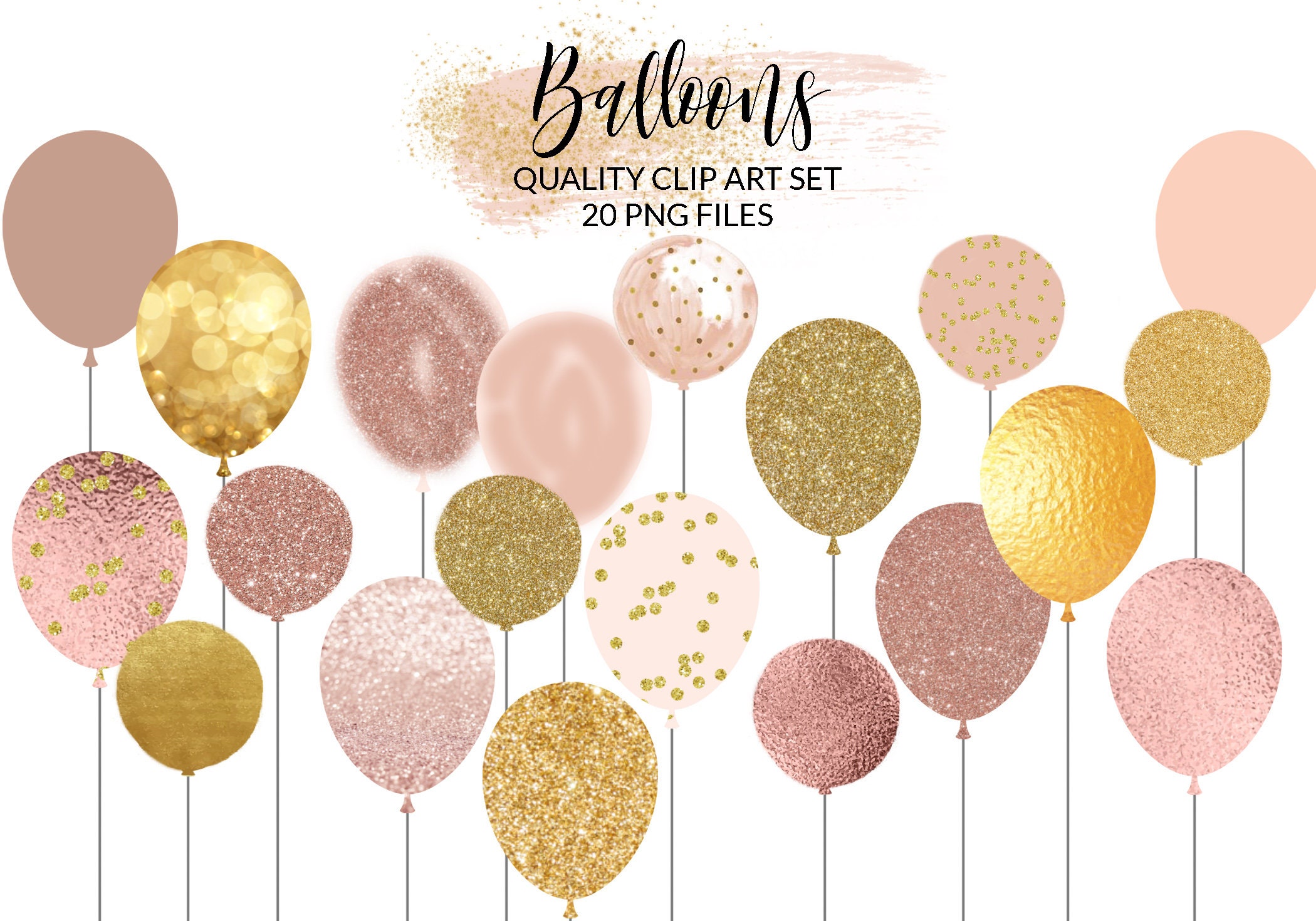 Rose Gold Balloons Clipart Glitter Balloons Clip Art Foil | Etsy