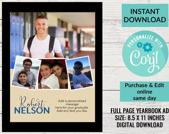 Yearbook Ad Photo Collage, Printable, Edit online same day, Girl or Guy Graduation Digital INSTANT DOWNLOAD, Custom Yearbook Page #5