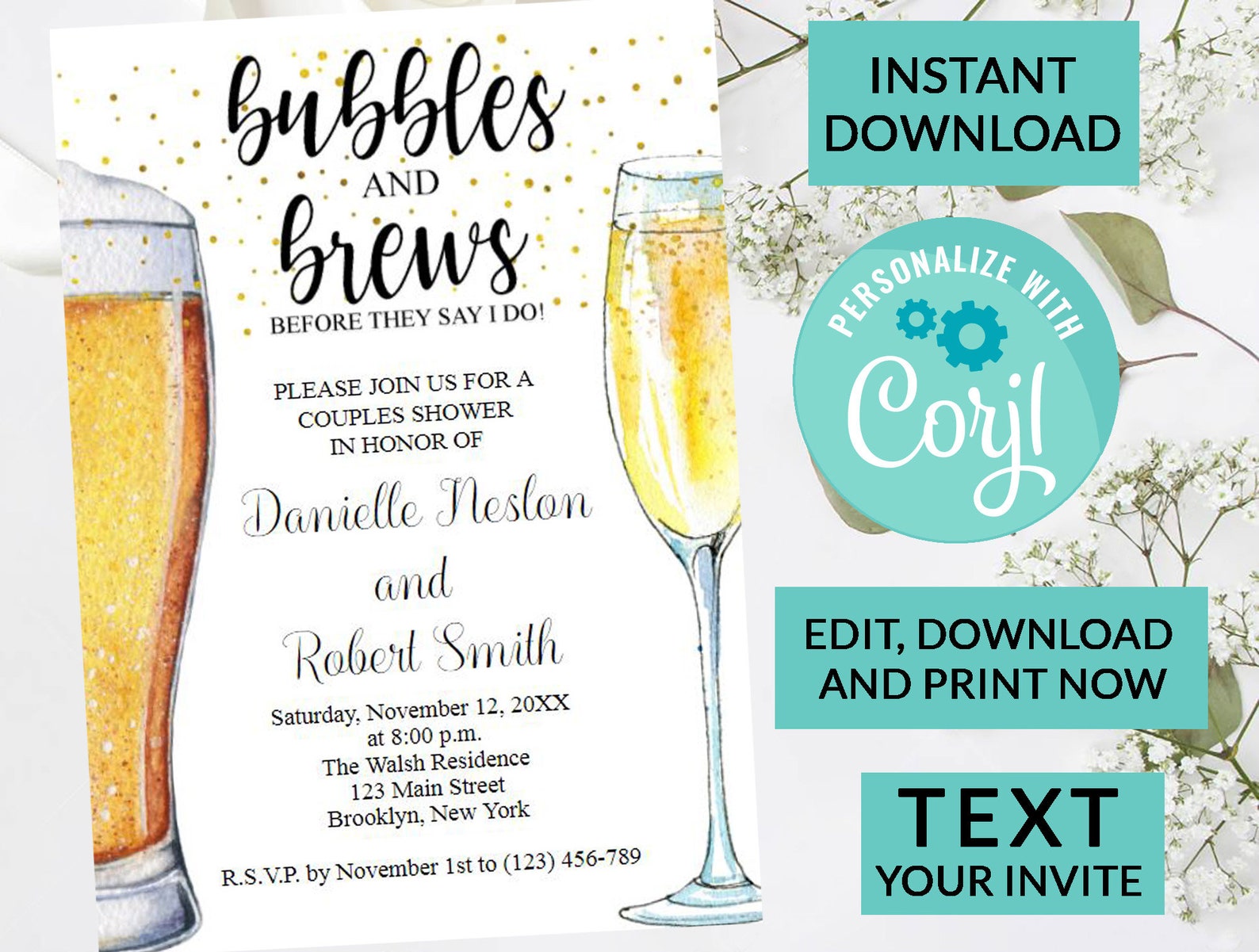 Bubble and Brews Engagement Party Invitation Digital INSTANT Etsy
