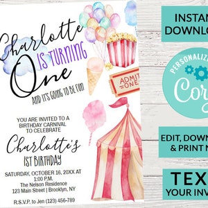 Carnival Ticket Birthday Invitation, Circus Party, Circus invitation | Editable Instant Download | INSTANT ACCESS Edit Online NOW Corjl
