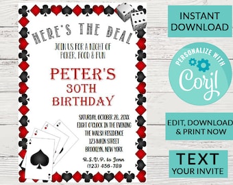 Casino Las Vegas Birthday Invitation | Surprise Birthday Invite | Woman or Man Party | Digital INSTANT DOWNLOAD | Printable Invite #106