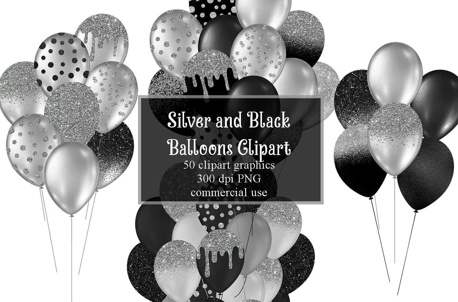 Black and Silver Party Decorations Clipart Graphic by Digital